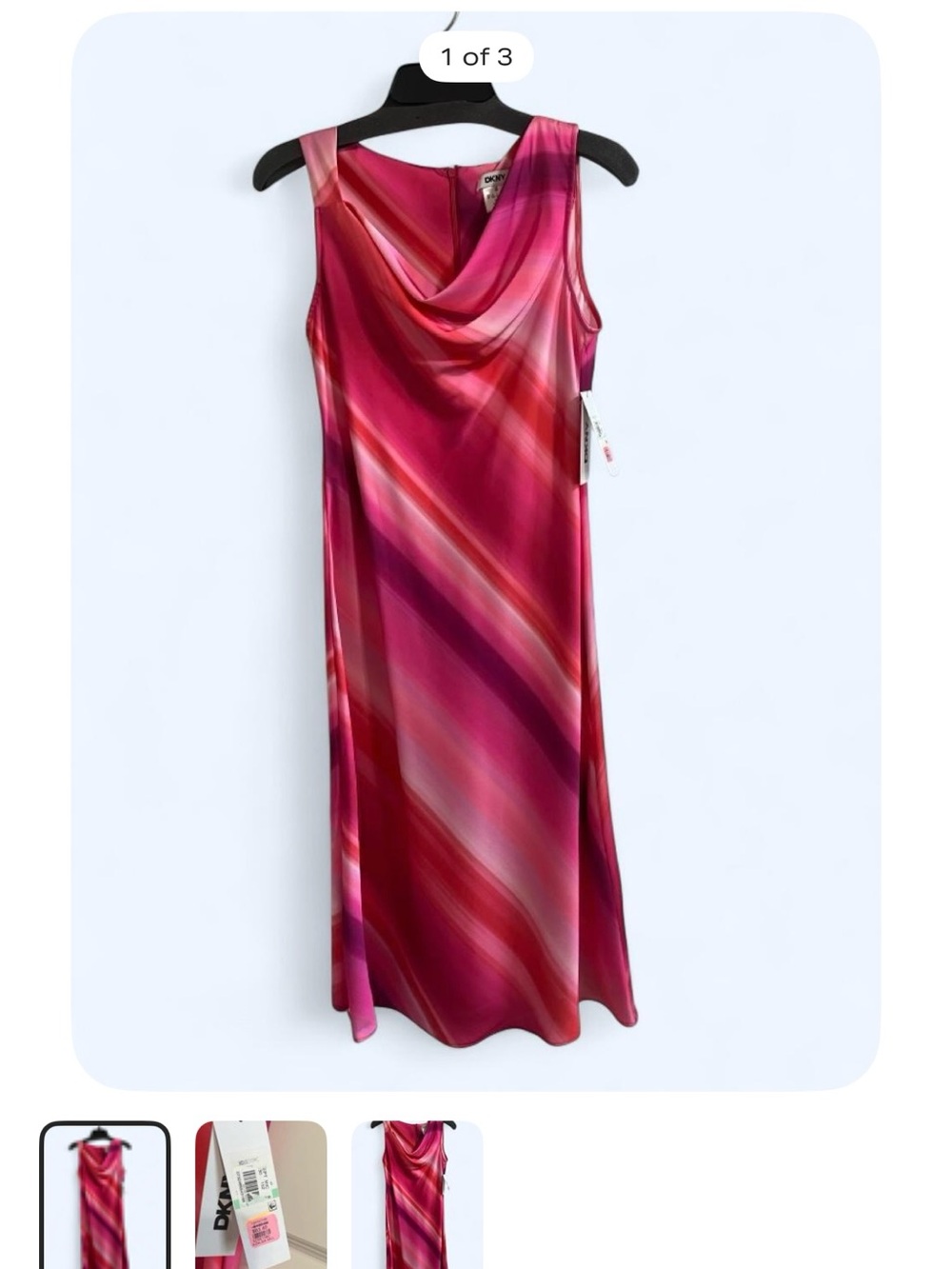 Dkny Pink & Fuchsia Diagonal-Stripe Cowl Neck Dress